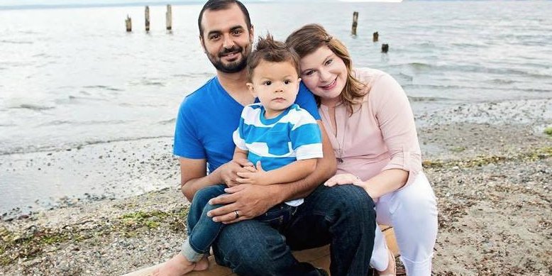 happy family by the beach