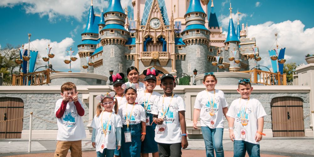 Kids at DisneyWorld in front of the castle