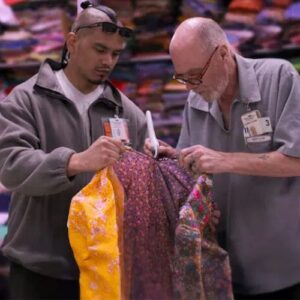 Inmates from the Quilters netflix documentary assessing fabric