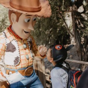Boy meeting Woody at Disneyland