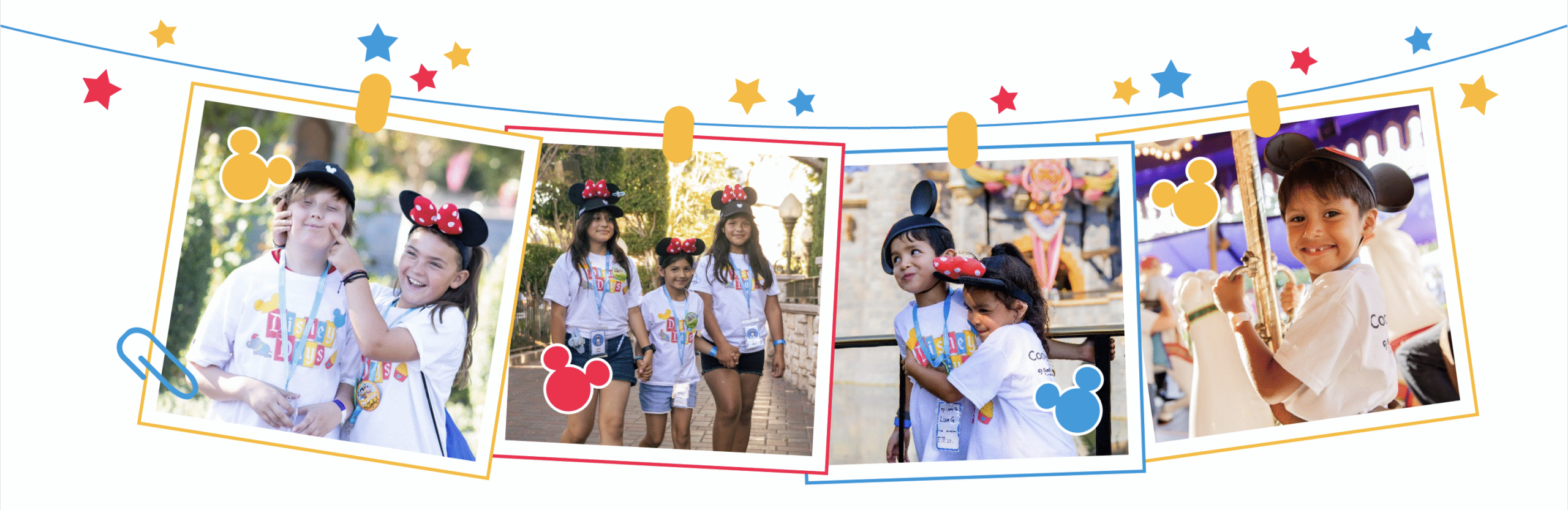 Memories created at Disney Days; photos depicted on cartoon polaroids hung on strings.