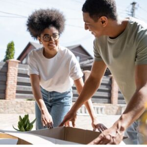 Volunteers boxing donations