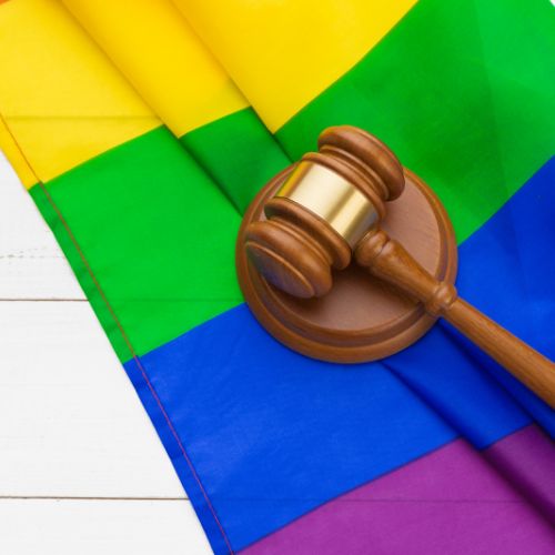 gavel on LGBTQ flag