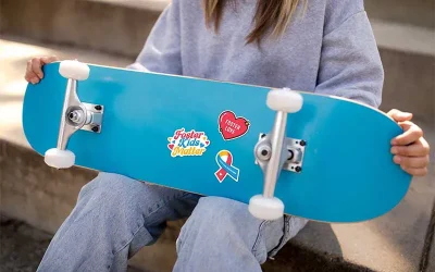 skateboard-with-foster-love-stickers skateboard-with-foster-love-stickers